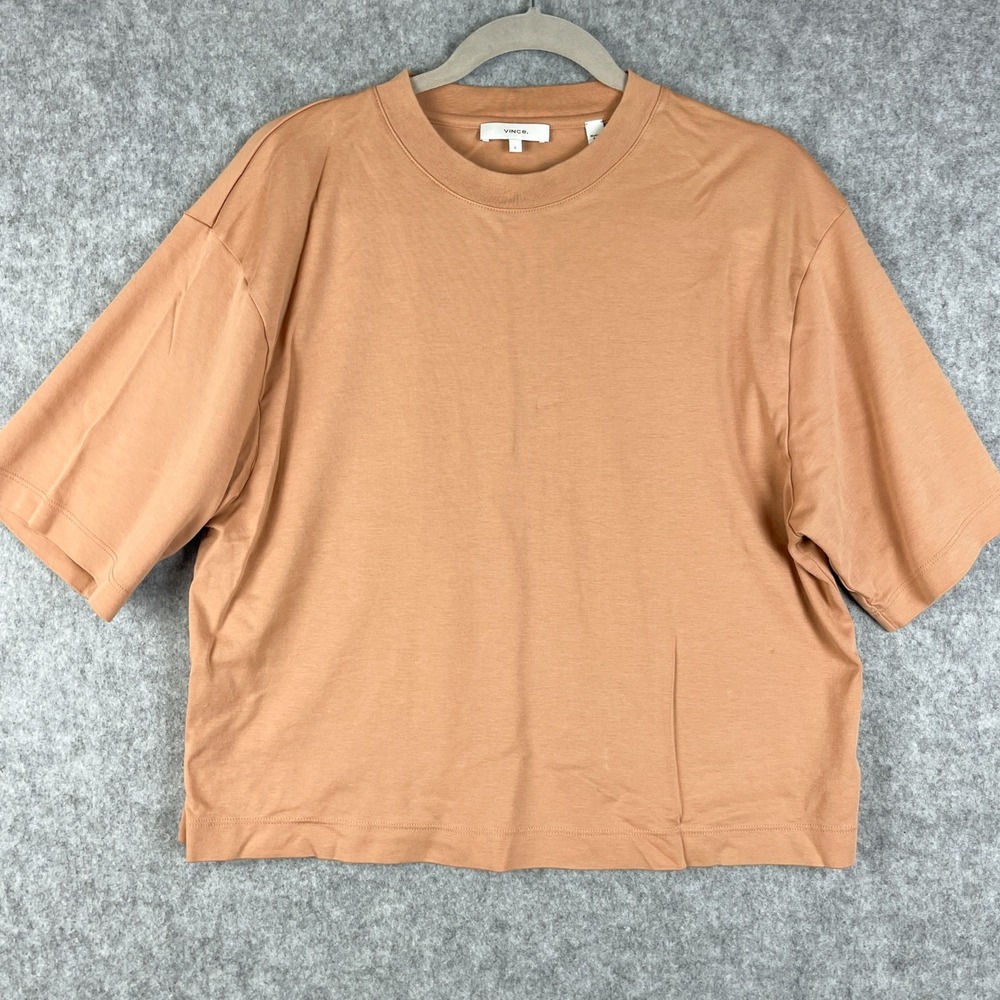 VInce Crop Boxy T Shirt Top Womens Large Tan Peach Crew Neck Minimal Neutral